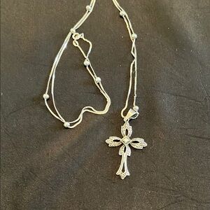 Sterling silver cross & ball sepentine necklace